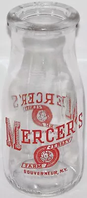 Vintage Milk Bottle MERCER JERSEY FARM Round Pyro Half Pint Gouverneur New York • $13.49