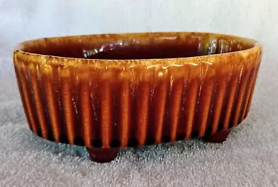 Vintage Hull USA Pottery F39 Brown Drip Ribbed Oval Footed Planter • $7