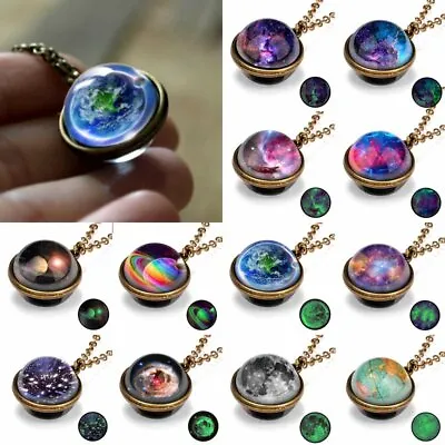 Glow In The Dark Nebula Galaxy Double Side Glass Pendant Necklace Planet Jewelry • $1.68