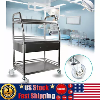 3 Tiers Medical Trolley Stainless Steel Dental Lab Mobile Rolling Serving Cart • $67