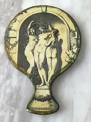 Vintage Wood Nude Muses Hand Held Vanity Mirror Signed • $90