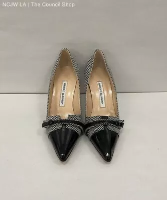 Manolo Blahnik Black And White Geometric Striped Pumps Women's Size 36 EU/5.5 US • $40