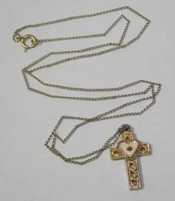 Vintage 1/20 14k Gold Filled Chain Necklace & Enamel Mustard Seed Cross Pendant • $25