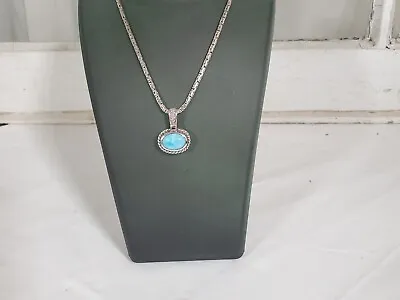 Beautiful Marahlago 925 Sterling Silver Byzantine Necklace And Larimar Pendant • $225
