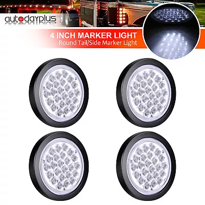 4X White 4 Inch Round LED Tail Turn Brake Marker Lights Truck Trailer 12-24V • $22.18