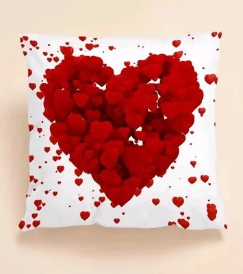 Cushion Cover Red Loveheart Design Valentine's Day Gift Birthday Wife Girlfriend • £4.49