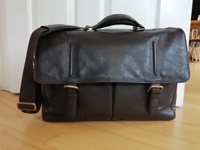 JOHN LEWIS Salzburg Brown Genuine Leather Briefcase Laptop Messenger Bag Strap • £24.99