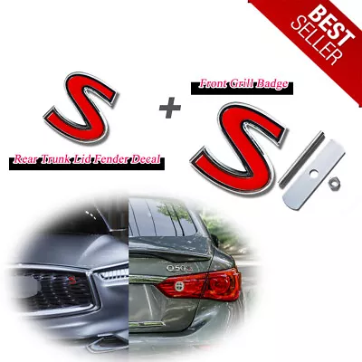 For Infiniti Q50 Q60 Q70 3D S Red Rear Trunk Lid Fender Decal Front Grill Badge • $12.99