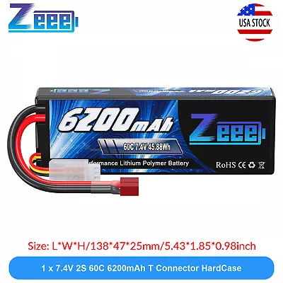 Zeee 2S LiPo Battery 6200mAh 7.4V 60C Deans T Hardcase For RC Car Truck Truggy • $18.69