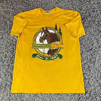 Vintage 80s Kentucky Derby Shirt Mens Large L Yellow Made In USA Graphic Horse • $27