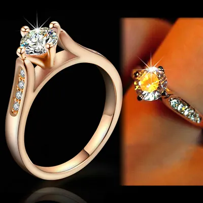 18k Rose Gold Gf Simulated Solitaire Diamond Engagement Wedding Women Solid Ring • $9.99