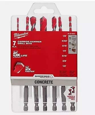 Milwaukee 48-20-9057 SHOCKWAVE 7 Pc Hex Shank Large Carbide Hammer Bit Kit NEW • $19.90