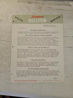 Vintage 1963 Simplicity Tractor Service Bulletin For New Manuals & Options • $8.46