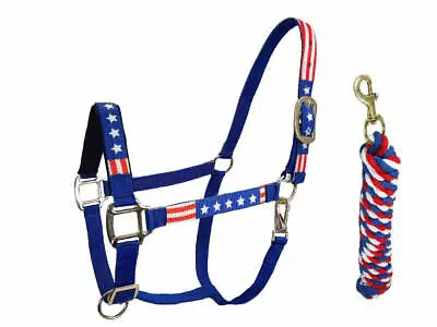 Derby Originals Patriotic Stars And Stripes Nylon Horse Halters W Matching Lead • $38.99