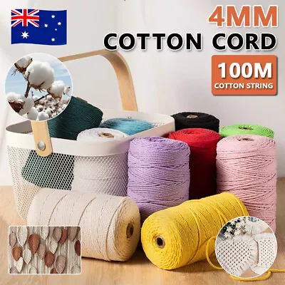 4mm 100M Natural Cotton Twisted Cord Craft Macrame Artisan Rope Weaving Wire AU • $12.59