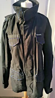 Mens BENCH Jacket Size Medium Black/Blue Zipped With Buttons/Poppers • $18.64