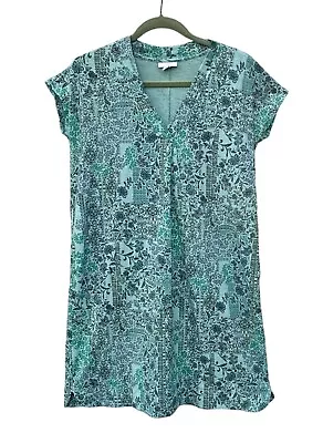 J Jill Capri Blue Floral Block Print Knit V-neck Dress Petite Xs • $14.99