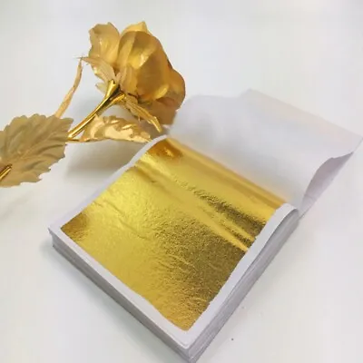 100 Pcs Edible Gold Leaf Sheets For Coffee / Meat / Birthday Cake / Decorating  • £6.84
