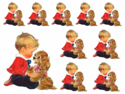 Vintage Image Shabby Retro Little Boy Dog Transfers Waterslide Decals KID652 • $12.99