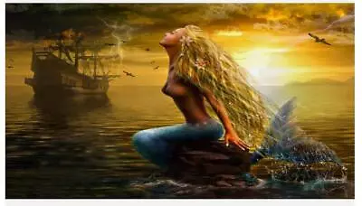 Mermaid Ocean Sunset Wall Art Poster Print Mermaid Home Decor Poster • $14.99