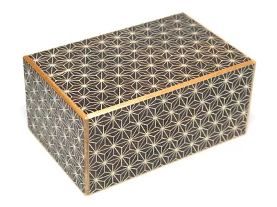 Secret Puzzle Box 21 Steps Black Hemp Pattern Hakone Yosegi Zaiku Japan NEW F/S • £185.24