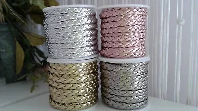 Faux Braided Flat Metallic Leather Cord 7x2mm String Lace Thong Jewellery Craft • £1.69