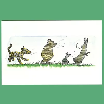 POSTCARD - Tigger Winnie-The-Pooh Piglet & Rabbit Take A Walk On A Cold Day • £0.99