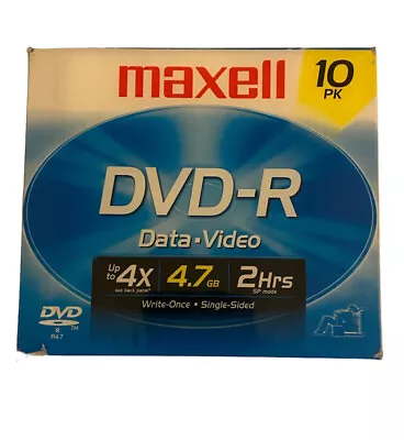 Maxell Dvd-r Data Video 10 Pack New Sealed 4.7 Gb 16x Max 120 Minutes Sp Mode • $10.94