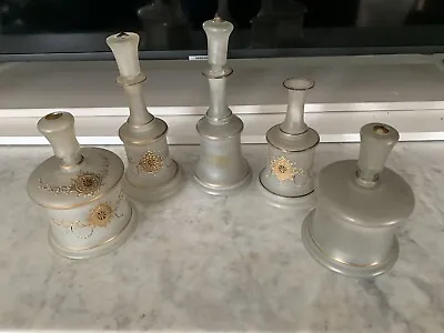 Antique Bristol Hand Blown Hand Painted Floral Frosted Glass 9 Piece Lot • $53.95