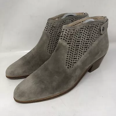 Via Spiga Womens Booties Heels Laser Cut Tan Suede Size 8M Back Zip Boots • $39