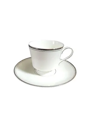Mikasa Briarcliffe Cup & Saucer White & Silver Bone China A1-101 Made Japan 2pc • $6.99