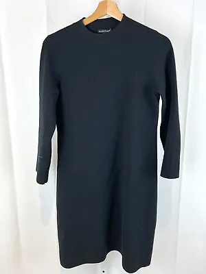 EILEEN FISHER Luxe Merino Wool Stretch Sweater Dress 3/4 Sleeve Black Size XS • $44.44