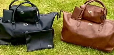 Personalised Monogram Mens Nuhide PU Leather Weekender Travel Bag & Wash Bag • £21.99