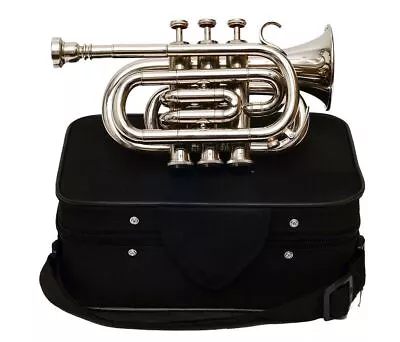 MINI POCKET TRUMPET NEW Chrome Bb FLAT POCKET TRUMPET FREE CASE+ • $115.97