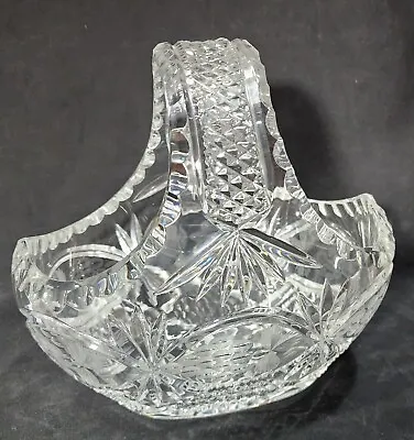 Vintage Bohemian Crystal Hand Cut Glass Oval Bridal Basket Or Fruit Bowl AMAZING • $120
