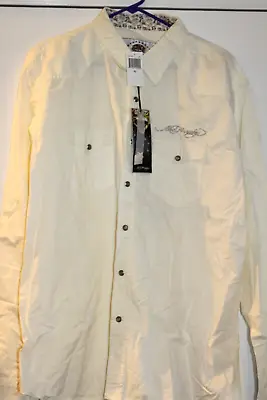 Ed Hardy Design Christian Audigier Dress Shirt With Embroidery White Men's XL • $39.99