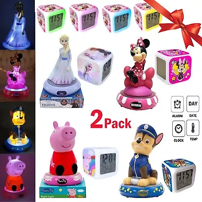 £37.39 • Buy 2PCS Xmas Gift- Licensed 3D Bedside Lamp & Digital Alarm Clock Kids Room Decor