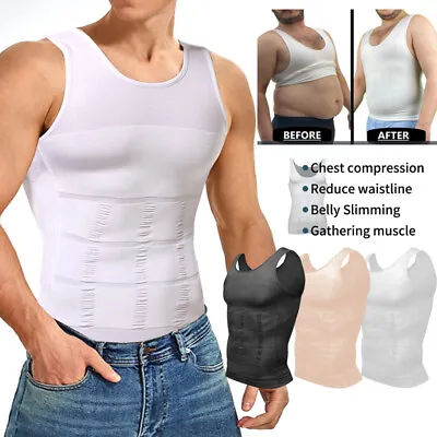 MENS SLIMMING VEST Body Shaper Slim Chest Belly Waist Boobs Compression T-Shirt • £3.99