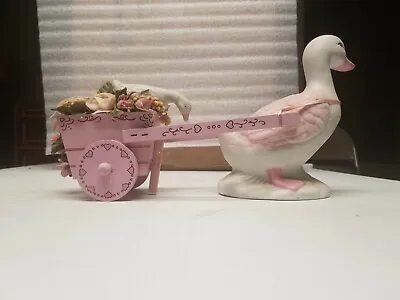 $18.96 • Buy Ceramic Duck Pulling Cart With Duck And Flowers
