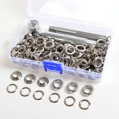 Silver 8/10mm 100 Sets Leather Eyelets Ring Washer Grommets Punch Tool Kit • £7.99