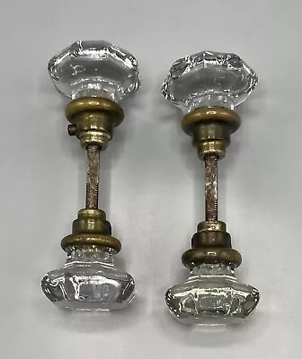 Vintage 8 Point Clear Glass Doorknobs Set Of 2 • $26.95