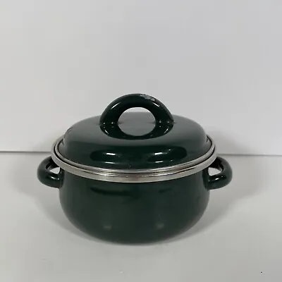 MEGAWARE Cooking Pot .5 Qt  With Lid Green Made In Spain Healthy Enamelware Pot • $9.99