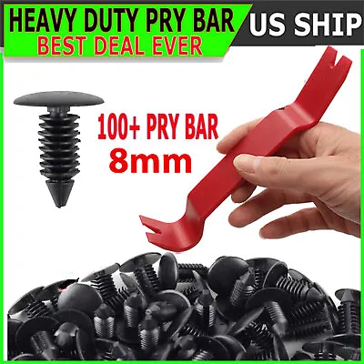 100 8mm Bumper Clips Auto Car Hole Plastic Rivet Fastener Fender PUSH W PRY BAR  • $5.99