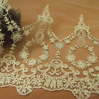 1Yard Gold Lace Trim Embroidery Bridal Jewelry Craft Sewing Clothing Fabric Mesh • £3.09