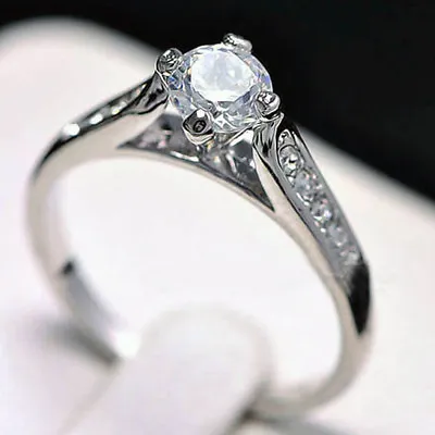 $10.99 • Buy 18K White GOLD GF R42 ENGAGEMENT WEDDING SIMULATED DIAMOND WOMEN SOLID RING GIFT