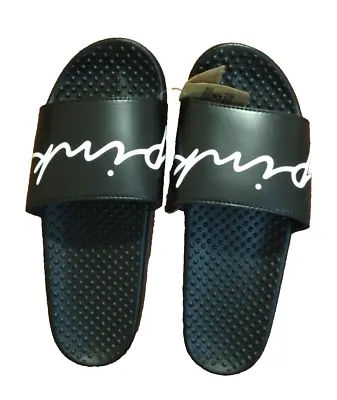 New Victorias Secret Pink Logo Black  Slides Sandals Beach Shower Shoes Small • $29.99