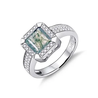 2.32Ct Natural Moss Agate Gemstone Vintage Ring In Solid 925 Sterling Silver • $64.99