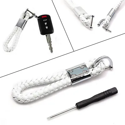 Braided White Leather Strap Key Chain Ring Universal For Car Key Fob Keychain • $7.99