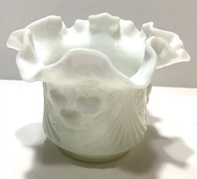 Vintage L. G. Wright Milk Glass Wreathed Cherry Bowl W/ Ruffled Edges • $19.50