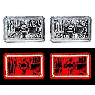 4X6  Red LED COB Halo Crystal Glass/Metal Headlight Light Bulb Headlamp Pair • $149.95